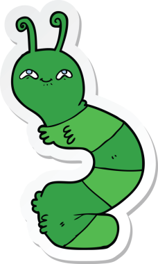 Bir insan tarafından çizilmiş mutlu tırtılın çıkartması.