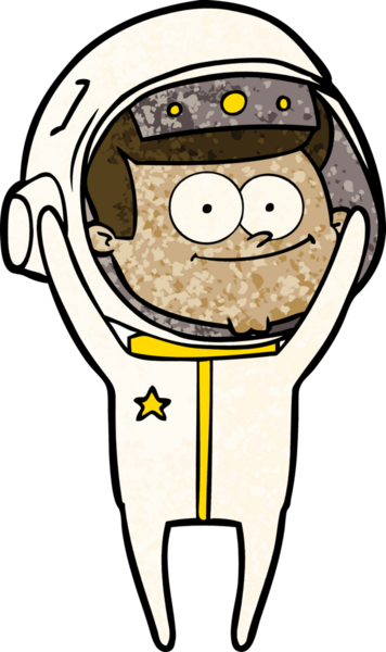 Bir insan tarafından çizilmiş mutlu astronot çizgi filmi.