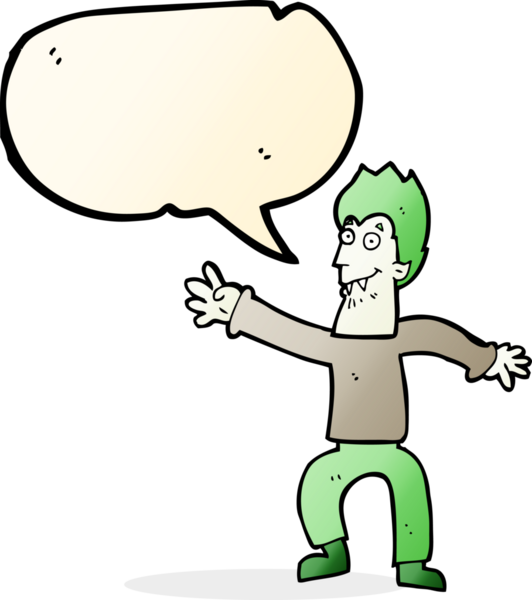 Bir insan tarafından çizilmiş, konuşma balonu olan bir vampir.