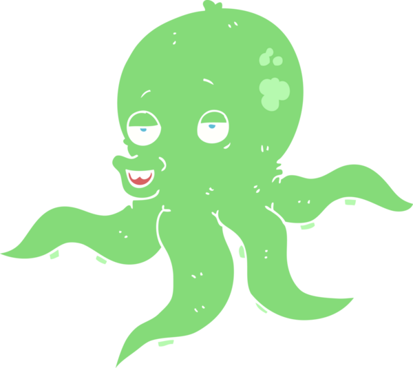 Bir insan tarafından çizilmiş ahtapotun düz renk çizimi