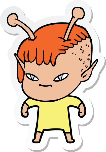 Bir insan tarafından çizilmiş şirin bir uzaylı kızın çıkartması.