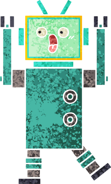 Bir insan tarafından çizilmiş bir robotun retro çizim tarzı karikatürü