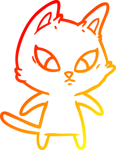 Bir insan tarafından çizilmiş kafası karışmış çizgi film kedisinin sıcak çizgi çizimi