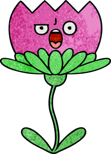 Bir insan tarafından çizilmiş bir çiçeğin retro grunge desen karikatürü