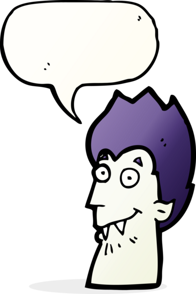 Bir insan tarafından çizilmiş konuşma balonlu vampir kafası.