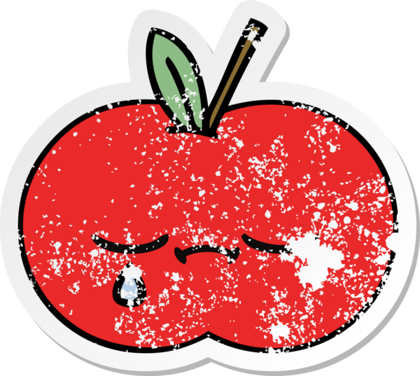 Bir insan tarafından çizilmiş kırmızı elma çizgi filminin sıkıntılı çıkartması.