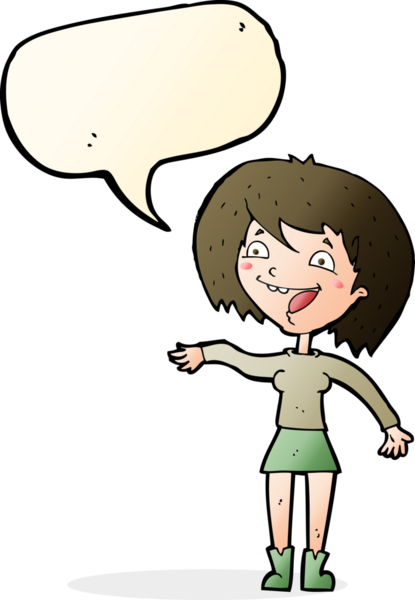 Bir insan tarafından çizilmiş konuşma balonlu bir kadın.