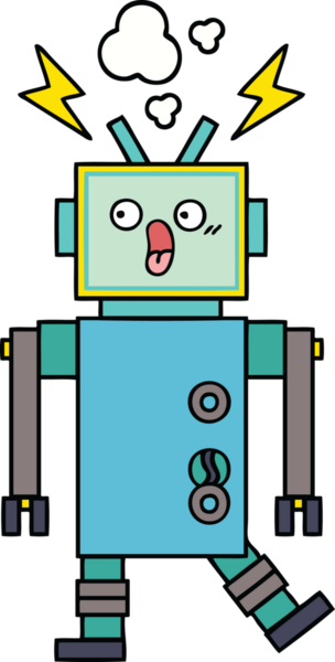 Bir insan tarafından çizilmiş sevimli bir robot karikatürü.