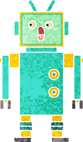 Bir insan tarafından çizilmiş bir robotun retro çizim tarzı karikatürü