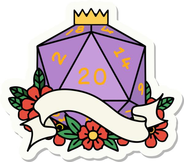 Bir insan tarafından çizilmiş 20 D20 zarının çıkartması.