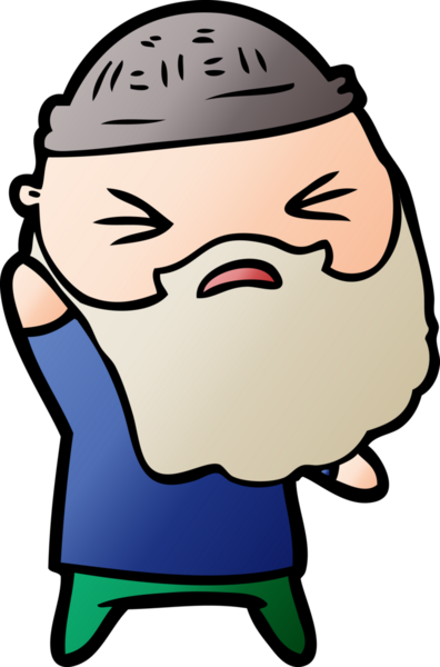 Bir insan tarafından çizilmiş sakallı bir çizgi film adamı.