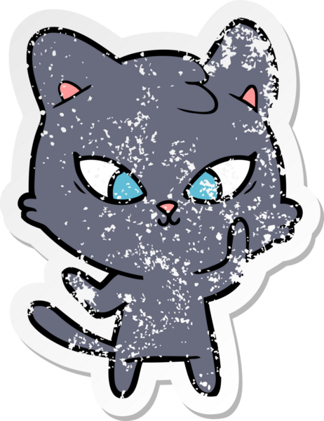 Bir insan tarafından çizilmiş şirin bir çizgi film kedisinin sıkıntılı çıkartması.