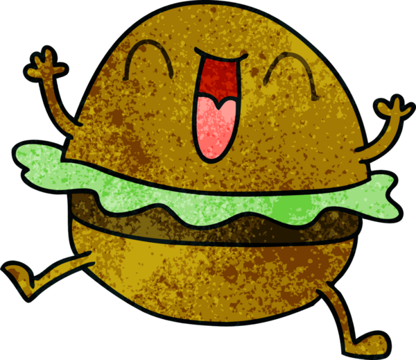 Bir insan tarafından çizilmiş garip bir çizgi film mutlu burger.