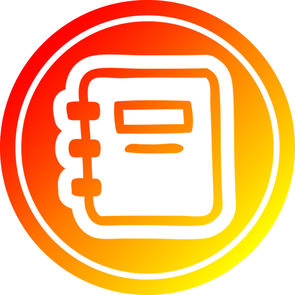 Bir insan tarafından çizilen sıcak gradyan bitiş çizgili kitap dairesel simgesine dikkat et