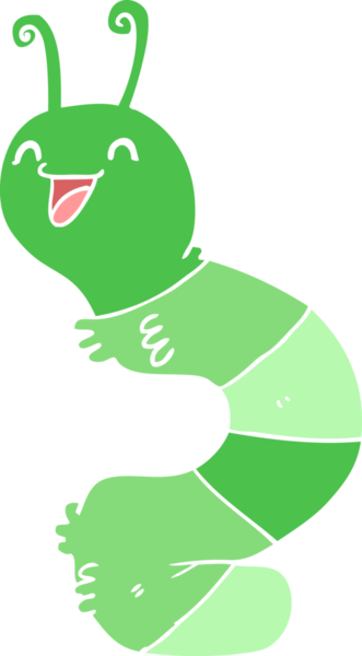 Bir insan tarafından çizilmiş düz renk çizgi film mutlu tırtıl