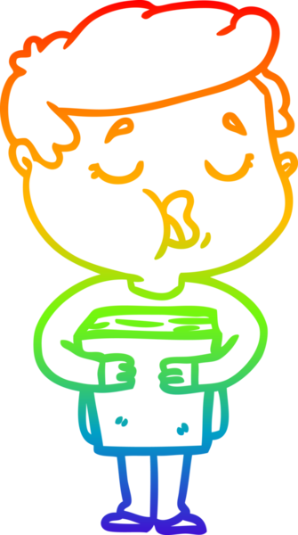 Gökkuşağı gradyan çizgisi, elinde kitap tutan ve bir insan tarafından çizilmiş bir adamın çizimi.