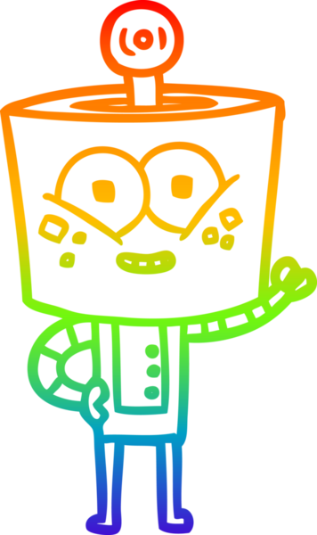 gökkuşağı gradyanı çizimi bir insan tarafından çizilmiş mutlu bir robot çizgi filmi.