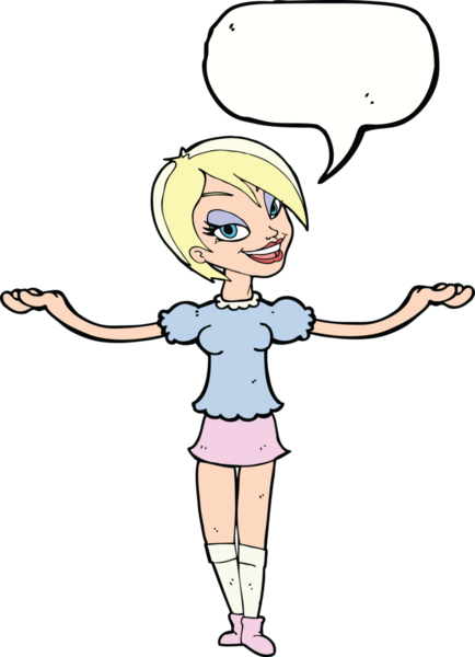 Çizgi filmdeki kadın bir insan tarafından çizilmiş konuşma balonuyla açık el hareketi yapıyor.
