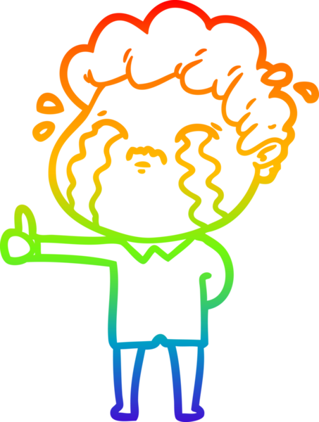 Gökkuşağı gradyan çizimi bir insan tarafından çizilmiş ağlayan bir karikatür adamı çiziyor.