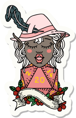 Bir insan tarafından çizilmiş 20 zarlı elf şairinin çıkartması.