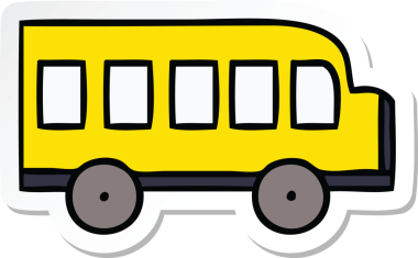 Bir insan tarafından çizilmiş şirin bir okul otobüsünün çıkartması.