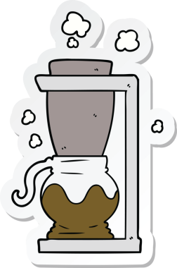 Bir insan tarafından çizilmiş çizgi film filtresi kahve makinesinin çıkartması.