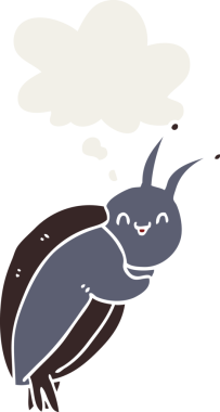 Düşünce baloncuğu insan tarafından çizilmiş sevimli çizgi film böceği.