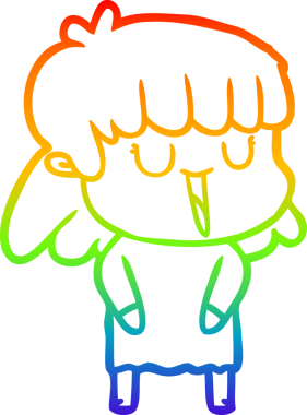 Gökkuşağı gradyan çizgi çizimi bir insan tarafından çizilmiş gülen bir çizgi kadın.