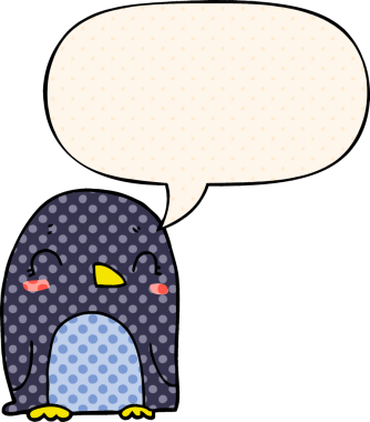 Bir insan tarafından çizilmiş çizgi roman tarzında konuşma balonu olan penguen çizgi filmi.