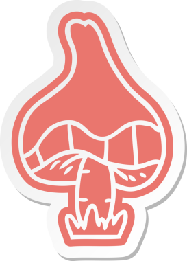 Bir insan tarafından çizilmiş tek bir mantarın karikatür çıkartması.