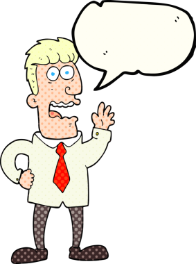 Bir insan tarafından çizilmiş serbest çizilmiş çizgi roman konuşma balonu iş adamı.