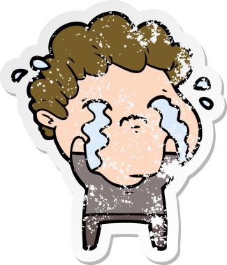 Bir insan tarafından çizilmiş ağlayan bir karikatürcünün sıkıntılı çıkartması.