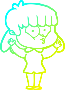 Bir insan tarafından çizilen ıslık çalan bir kızın soğuk gradyan çizgisi.