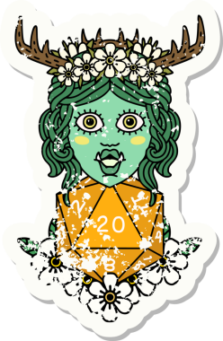 Bir insan tarafından çizilmiş 20 zarlı yarım ork Druid etiketi.