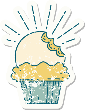 Bir insan tarafından çizilmiş eski bir dövme stili kek etiketi.