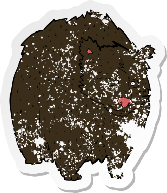 Bir insan tarafından çizilmiş dev bir siyah ayı karikatürünün geriletilmiş etiketi.