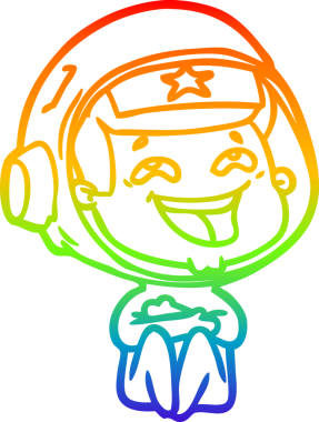 Gökkuşağı gradyan çizgi çizimi Bir insan tarafından çizilmiş gülen astronot