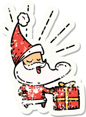 Bir insan tarafından çizilmiş eski bir dövme stili Noel Baba karakterinin eski çıkartması.