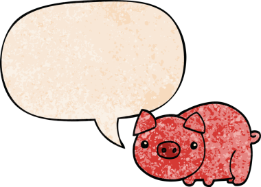 Bir insan tarafından çizilmiş eski moda konuşma baloncuklu çizgi film domuzu.