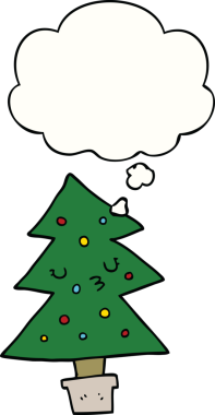 Bir insan tarafından çizilmiş düşünce baloncuğu olan bir Noel ağacı.