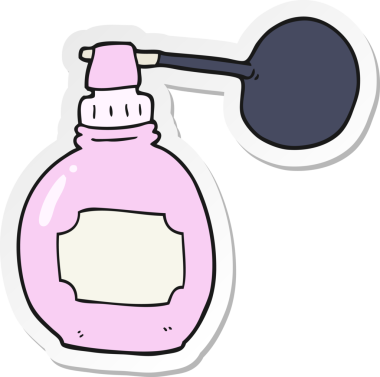 Bir insan tarafından çizilmiş karikatür parfüm şişesinin etiketi.