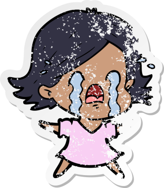 Bir insan tarafından çizilmiş ağlayan karikatürlü bir kadının sıkıntılı çıkartması.