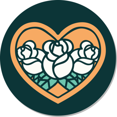 Geleneksel kalp stili dövme çıkartması ve bir insan tarafından çizilmiş çiçekler.