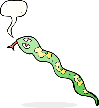 Bir insan tarafından çizilmiş konuşma balonlu tıslayan yılan.