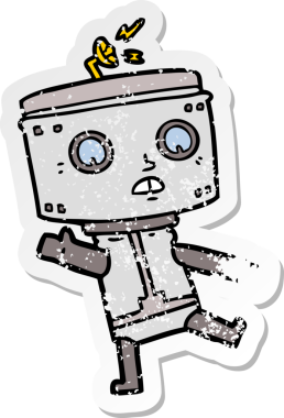 Bir insan tarafından çizilmiş karikatür robotunun sıkıntılı çıkartması.