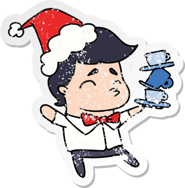 Bir insan tarafından çizilmiş Kawai çocuğunun, sıkıntılı yılbaşı çıkartması.