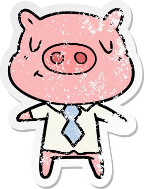 Bir insan tarafından çizilmiş, gömlekli ve kravatlı bir çizgi film karakterinin sıkıntılı çıkartması.