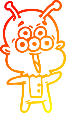 Bir insan tarafından çizilmiş mutlu çizgi film uzaylısının sıcak çizgi çizimi