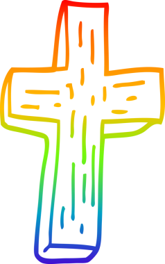 Bir insan tarafından çizilmiş ahşap bir haçın gökkuşağı gradyanı çizimi