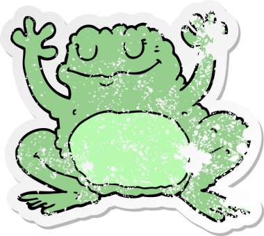 Bir insan tarafından çizilmiş karikatür kurbağasının sıkıntılı çıkartması.